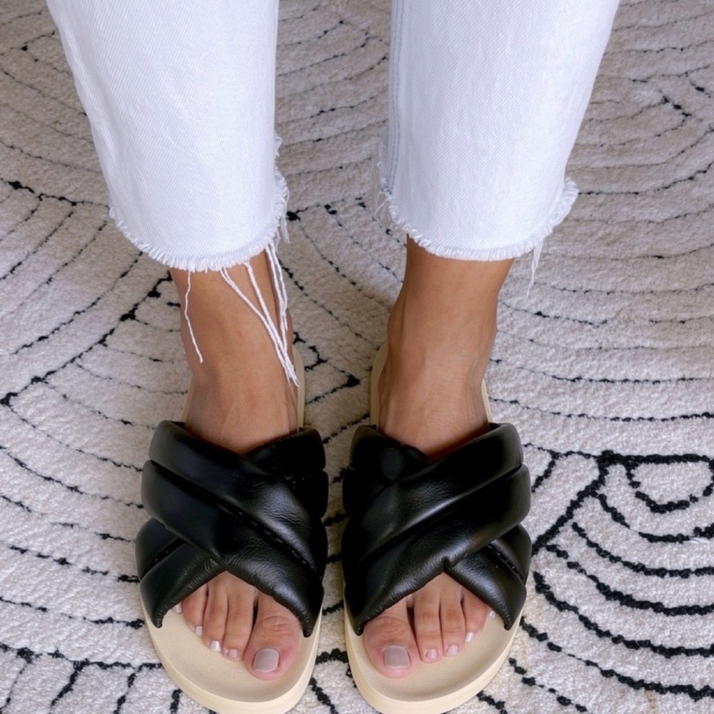 Proenza Schouler Black Padded Float Crossover Slide Sandals